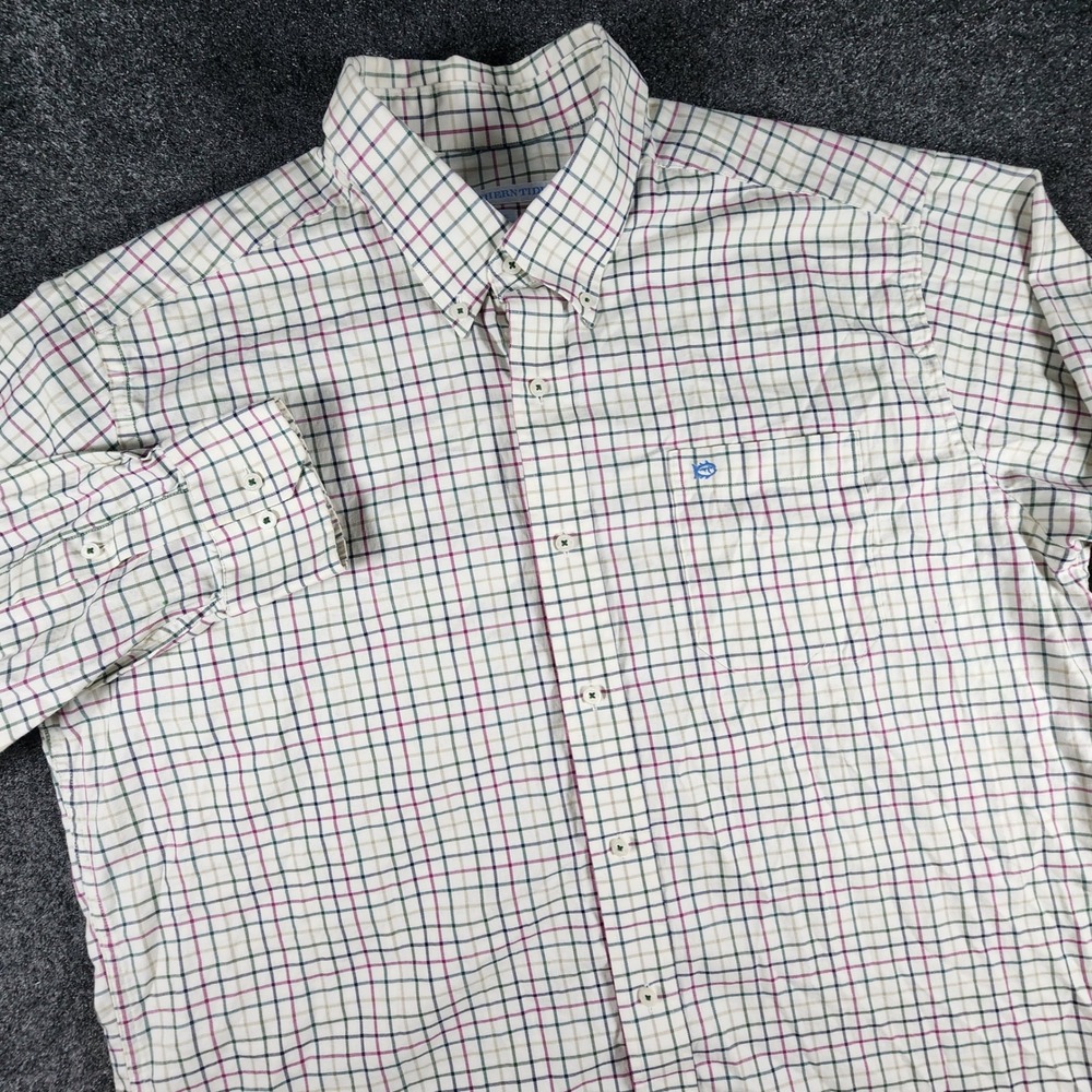 Southern Tide Button Down Shirt‎ Mens XL White Plaid Classic Fit Long Sleeve